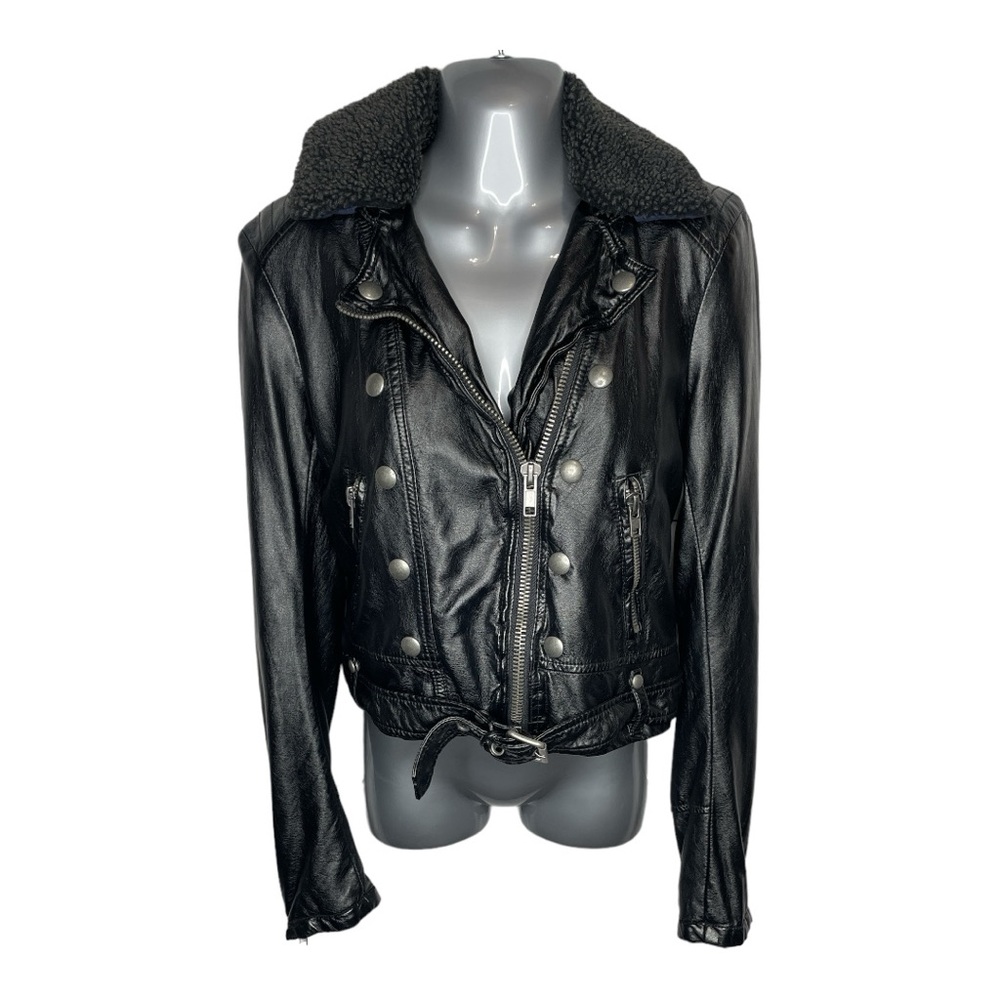 Free People Ashville Vegan Baddie Faux Leather Belted Jacket Black Womens, Small